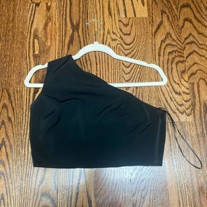 WAYF cropped black one shoulder top (Small)